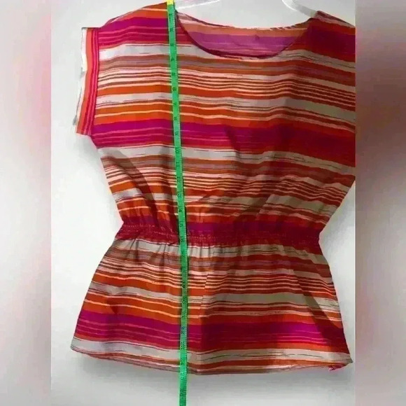 Banana Republic Womens Blouse Size Small Red Pink White Stripes Elastic Waist - Picture 4 of 8